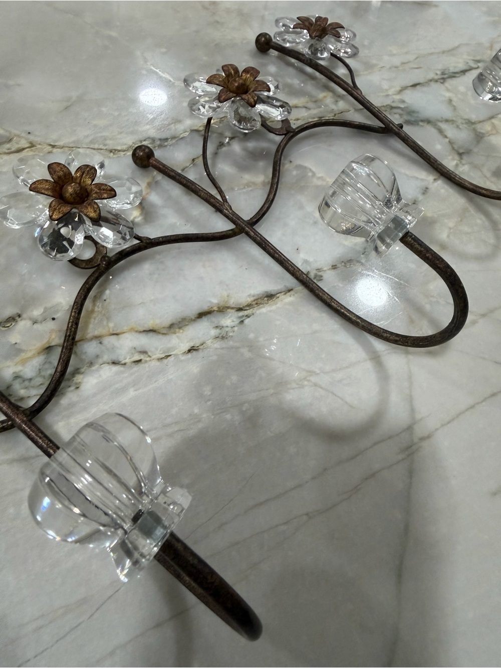 Crystal Flower Wall Hooks - Decorative Metal & Glass Coat Rack